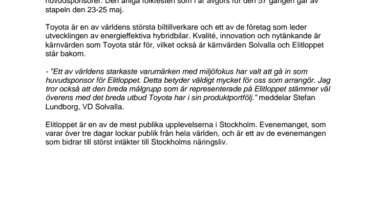 Toyota – huvudsponsor till Elitloppet