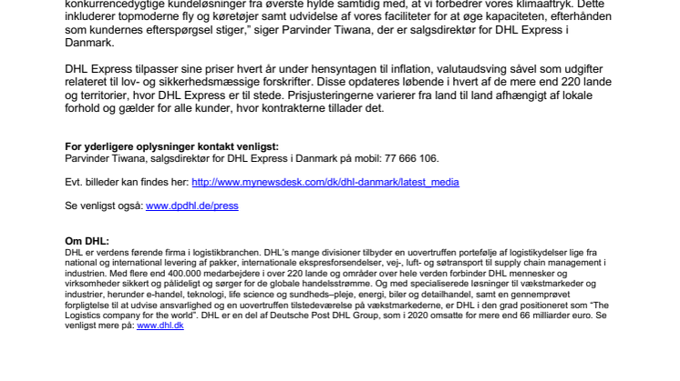 DHL Express justerer priserne fra årsskiftet