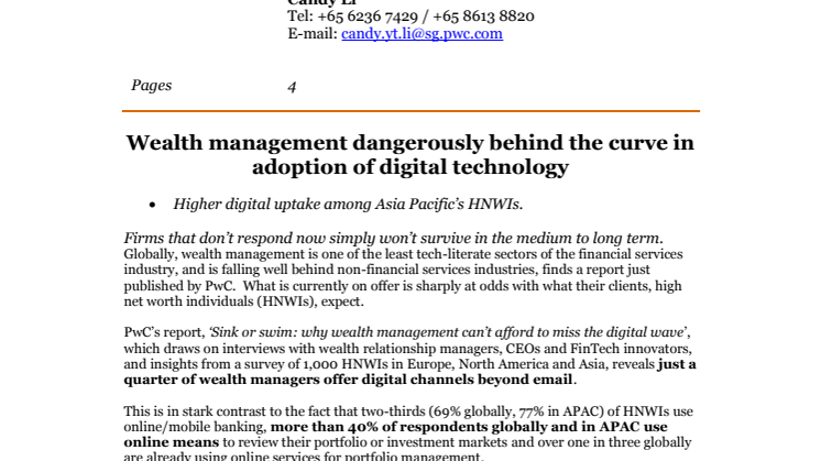 Wealth management dangerously behind the curve in adoption of digital technology