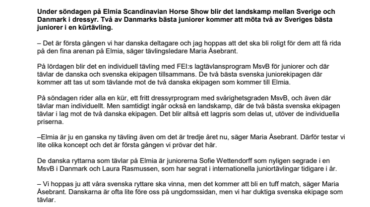 Landskamp i dressyr under Elmia Scandinavian Horse Show