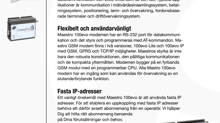 Maestro 100evo GPRS modem datablad