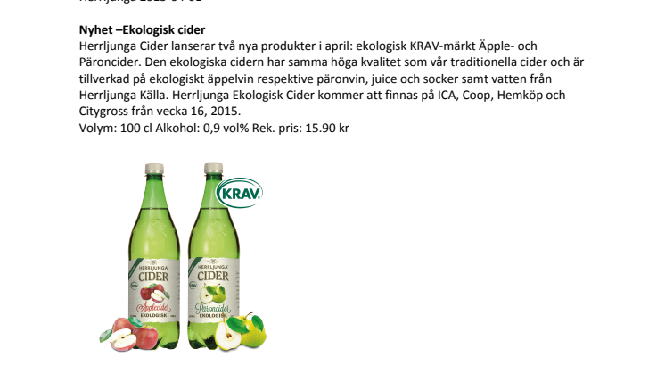 Ekologisk nyhet från Herrljunga Cider