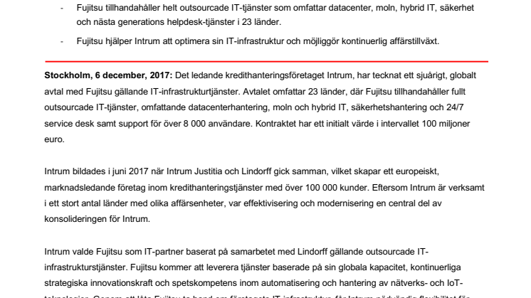 Fujitsu sluter internationellt IT-avtal med Intrum - Europas ledande kredithanterare 