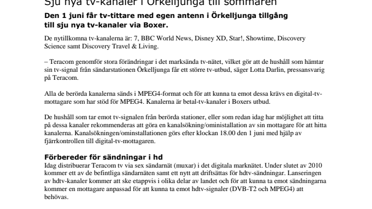 Sju nya tv-kanaler i Örkelljunga till sommaren