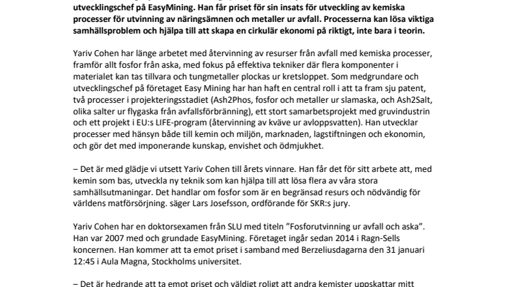 Utvecklingschef prisas för process som utvinner fosfor ur avloppsslam