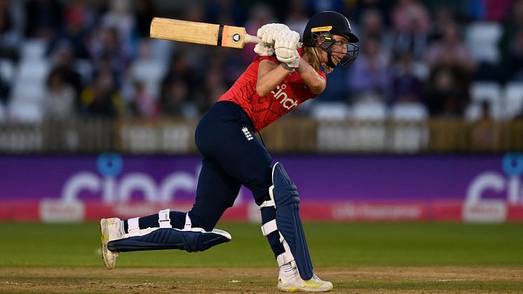 Freya Kemp during her record-breaking 50 in the second IT20. Photo: Getty Images