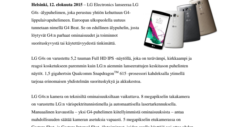 G4-PERHEEN UUTUUS: TYYLIKÄS LG G4S TARJOAA HYVÄÄ SUORITUSKYKYÄ KESKIHINTAAN 