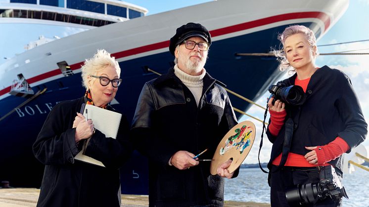 Fred. Olsen Cruise Lines' Moments Crew: Author Jenny Eclair, artist Jim Moir and photographer Scarlet Page