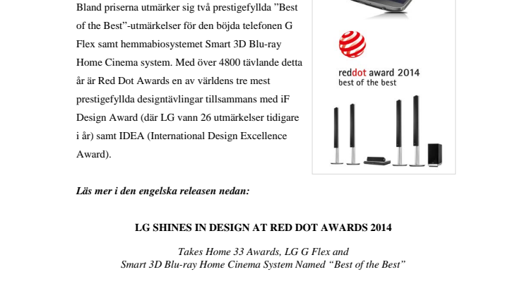 LG ELECTRONICS VINNER STORT VID ÅRETS RED DOT AWARDS 