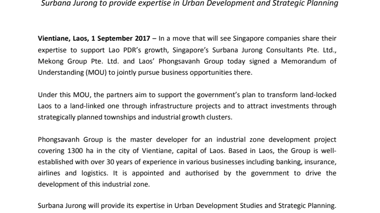 Surbana Jurong, Phongsavanh Group and Mekong Group collaborate to support Laos' growth journey