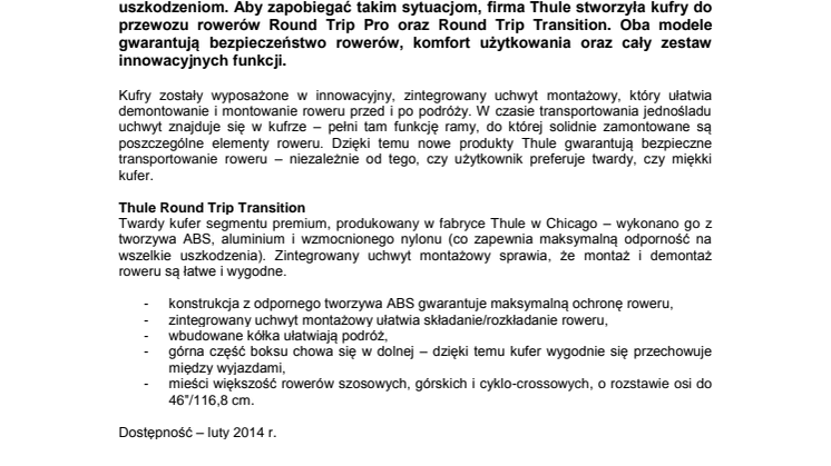 Thule prezentuje nowe kufry do przewozu rowerów,  wyposażone we wbudowane uchwyty montażowe