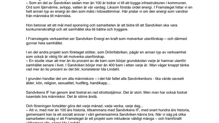 Sandviken Energi stöttar Framsteget som ny huvudpartner