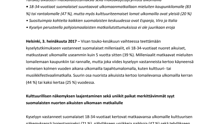 Tuore kyselytutkimus: Suomalaiset milleniaalit tekevät enemmän ulkomaanmatkoja kuin 5 vuotta sitten