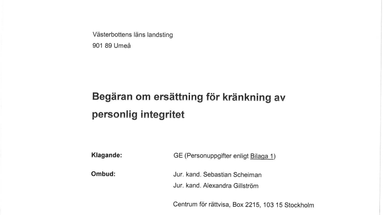 Kravbrev till Västerbottens läns landsting