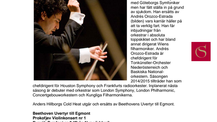 Gustavo Dudamel sjuk, ersätts av Andrés Orozco-Estrada