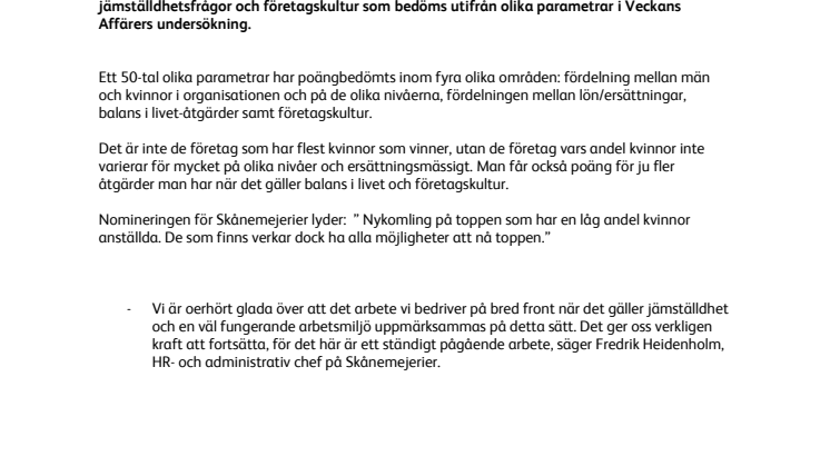 Skånemejerier prisas för jämställdhet