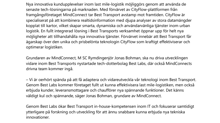 Best Transport ska bli ledande inom last mile på innovation och tech