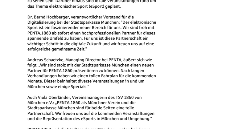 Sport mal anders – die Stadtsparkasse München kooperiert mit PENTA.1860 im eSport