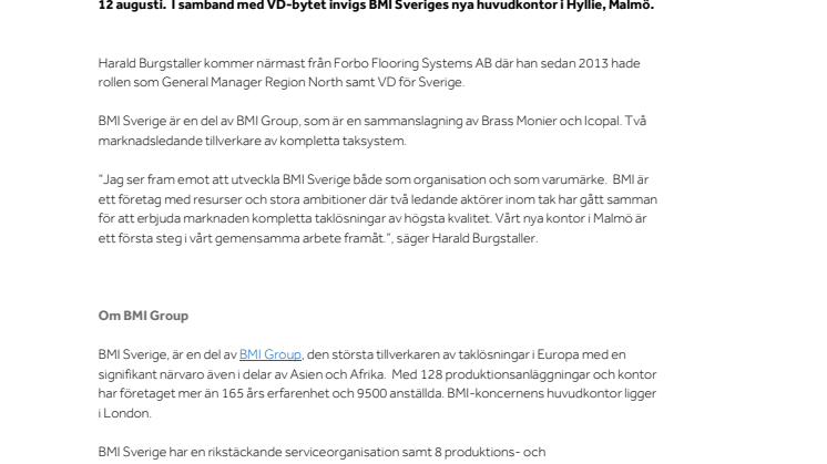 BMI Sverige  - Ny VD och nytt huvudkontor.