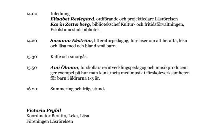 Program Eskilstuna 29 jan 2015