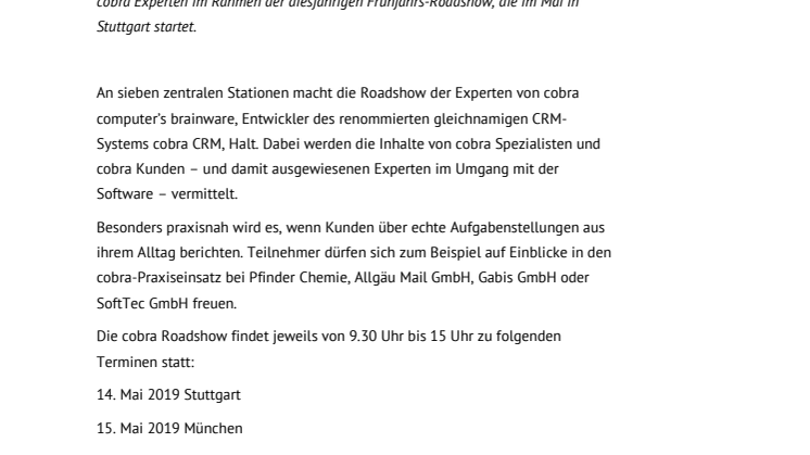 cobra Roadshow "CRM und Datenschutz"