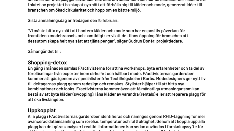 Vill du vara med och skapa framtidens modetänk? Deltagare sökes till F/ACT Movement 