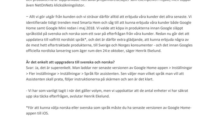 Google Home tillgänglig hos NetOnNet sen maj