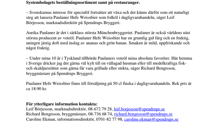 Ny alkoholsvagare Paulaner Hefe Weissbier till dagligvaruhandeln