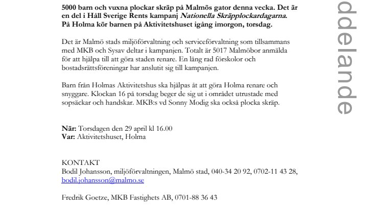 Pressinbjudan: Nu plockar Malmöborna skräp på gatorna