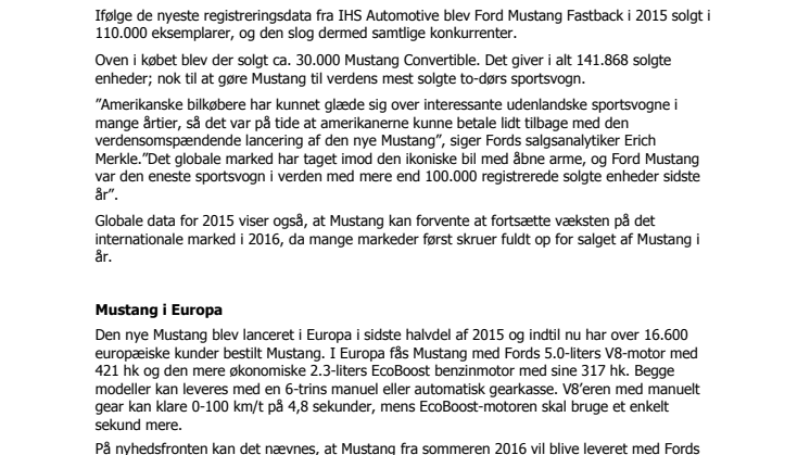 Ford Mustang er verdens bedst sælgende sports coupe