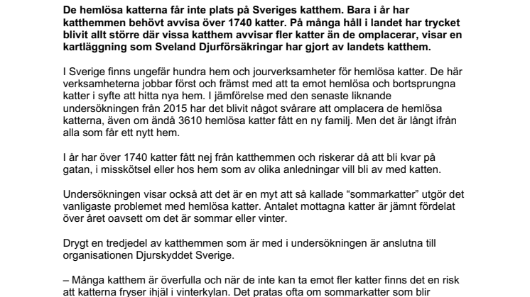 Ny undersökning: Svår situation för landets överfulla katthem