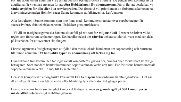 Inventering av sopabonnenter kan leda till sänkta avgifter eller ökad servicegrad