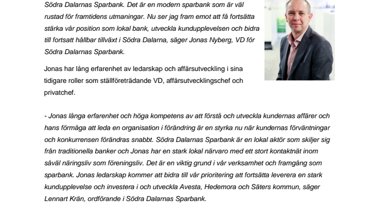 Ny VD för Södra Dalarnas Sparbank
