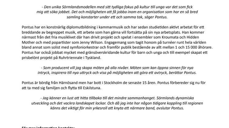 Scenkonst Sörmland anställer Pontus Langendorf som ny scenkonstproducent