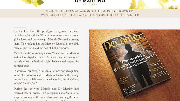 Marcelo Retamal finns med på listan över världens bästa vinmakare enligt Decanter 2015