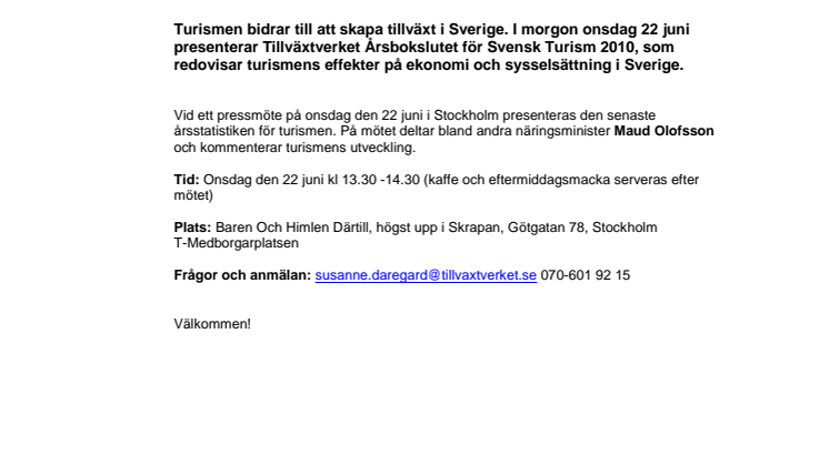 PRESSINBJUDAN - Hur många nya jobb skapar turismen?