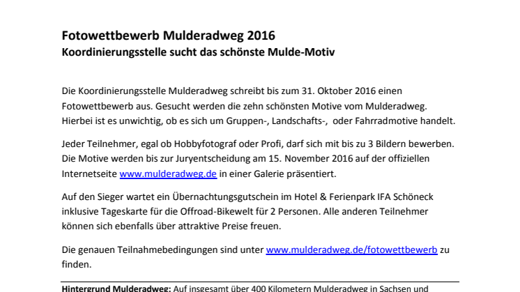 Pressemitteilung zum Fotowettbewerb Mulderadweg
