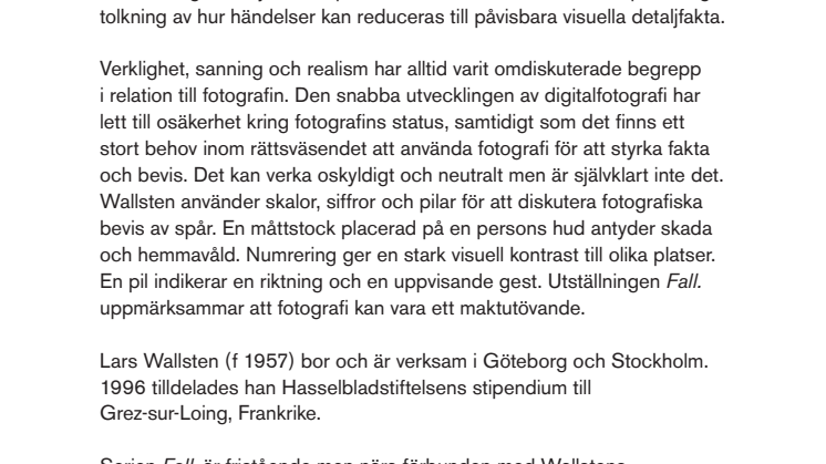 Hasselblad Center visar i Gallerigången - Lars Wallsten "Fall."