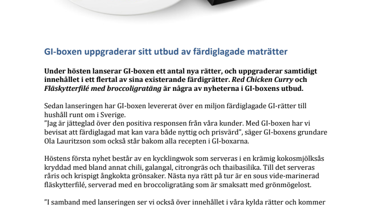 GI-boxen uppgraderar sitt utbud av färdiglagade maträtter
