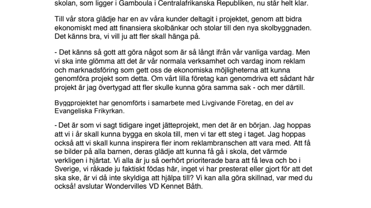 Wondervilles skola i Afrika är nu klar