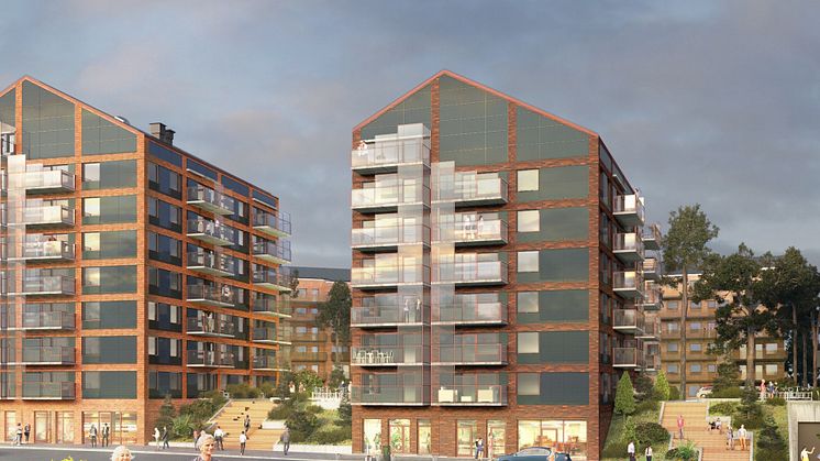 Asymmetriska tak med solceller ger en egen karaktär och skapar bättre förutsättningar för energiförsörjningen. Fasaderna är utformade för att i framtiden kunna integrera solceller och materialval har gjorts med målet att minimera CO2-utsläpp.