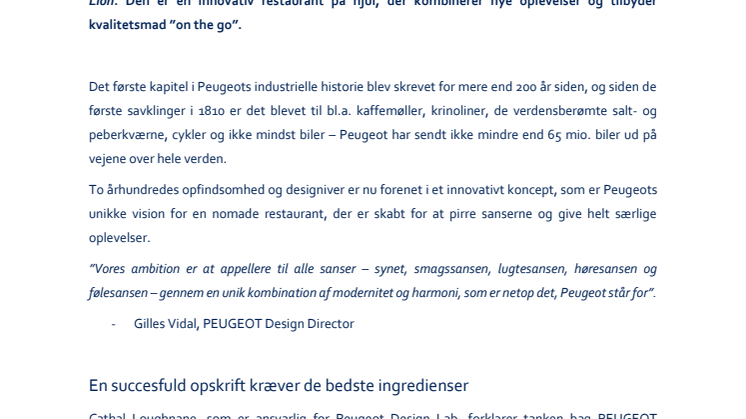 PEUGEOT Foodtruck: Løven lancerer en bistro