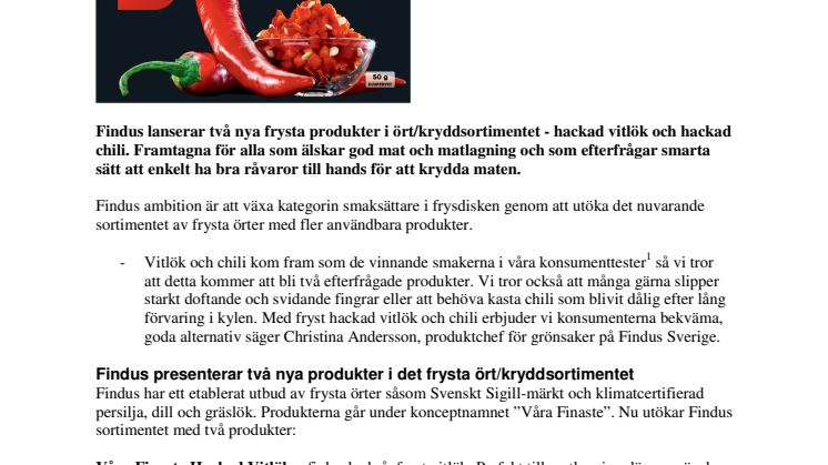 Hett i frysen - Findus lanserar fryst hackad vitlök och chili 