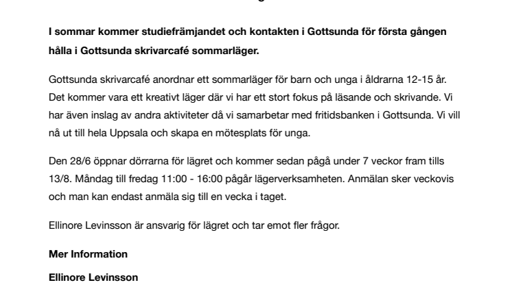 Gottsunda skrivarcafé blir sommarläger