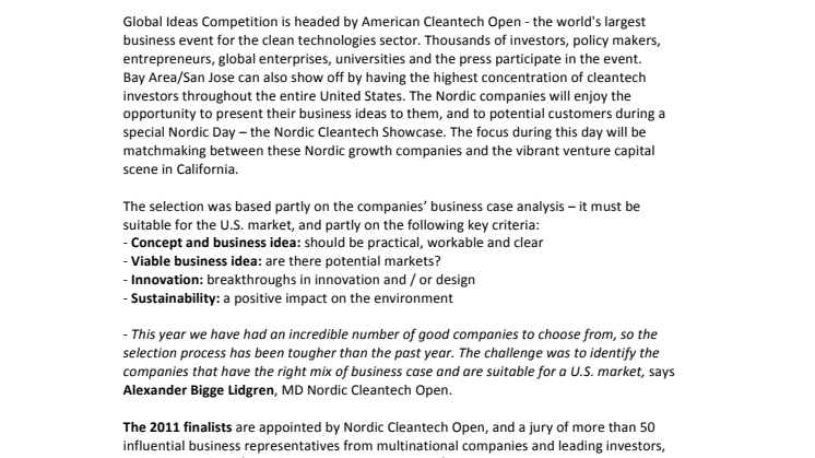 Promising Nordic cleantech startups selected to participate in high-profile idea competition in Silicon Valley.