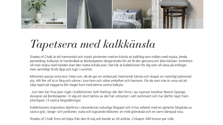 Tapetsera med kalkkänsla - ny kollektion från Boråstapeter