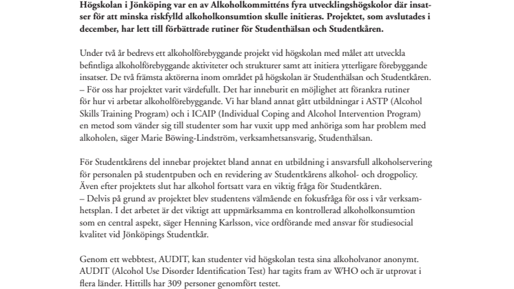 Alkoholförebyggande projekt förbättrade rutinerna
