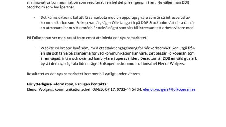 Folkoperan och DDB inleder samarbete