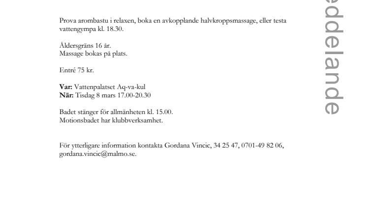 Välkommen till Ladies Day på Aq-va-kul 8/3 - bara för kvinnor!