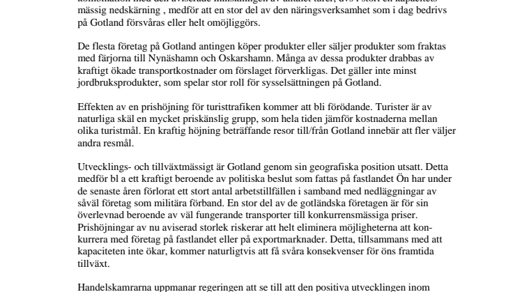 Skrivelse till Näringsdepartementet om Gotlandstrafiken